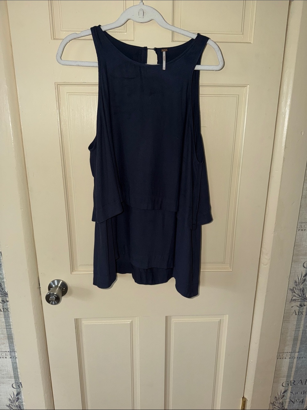 Free People Navy Blue Layered Flowy Sleeveless Tunic Top Size M